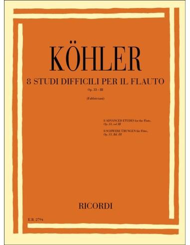 8 Studi difficili per flauto Op. 33, Volume III - E. Kohler | Suono Flauti